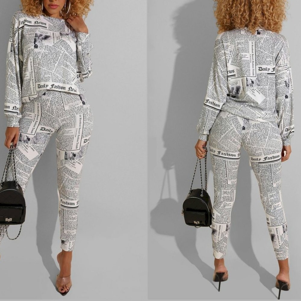 Newspaper Print Set - Pants & Top - Picture 1 of 11